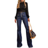 Women Jeans Flare Pants High Waist Streetwear Pockets Buttons Trousers Autumn Female Casual Stretch Denim Floor Length