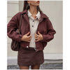 Solid Patchwork Cropped Coat Women Lapel Long Sleeve Loose Zipper Pockets Jacket Autumn Lady Casual Street Outerwear