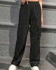 Elastic Waist Workwear Pants High Waist Wide Leg Pants Loose Solid Color Casual Sports Pants Women's Sportswear