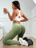 Women High Waisted Sand Washed Ribbed Leggings V Shaped Waistband Peach Hip Lifting Yoga Fitness Pants Stretchy Workout Leggings