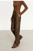 Minimalist PU Leather Casual Pants for Women Autumn Loose Floor Length Straight Slit Female Trousers 12343250