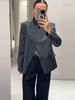 Women's Plaid Blazer Asymmetric Button Stand Collar Long Sleeve Pocket Detail Slim Fit Elegant Casual Office Outerwear