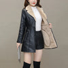 Womens Leather Windbreaker Plus Velvet Thick PU Leather Cotton Coat Long Suit Collar Large Size Warm Leather Jackets