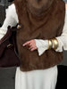 Women Color Block Faux Fur Coat Casual Round Neck Long-sleeved Fluffy Warm Crop Coats Winter Lady Chic Daily Street Jacket