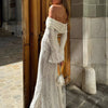Mingmingxi Autumn Long Sleeve Maxi Dresses for Women Elegant Flare Sleeve Lace Dress Long Birthday Party Dresses