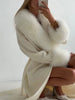 Women's Solid Color Lace Up Fur Collar Woolen Overcoat Bathrobe Style Long Loose Coat Advanced Atmosphere Autumn Winter Overwear