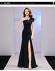 Host evening dress, light, niche one shoulder black long dress, fishtail, one shoulder dress, female