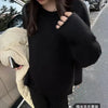 Korean Version of Soft Waxy Lazy Wind Knitting Set Gentle Round Neck Pullover Sweater Wide Leg Pants Two-piece Set Women