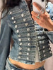 Women Vintage Double Breasted Denim Jacket Stand Collar Long Sleeve Jackets Female Streetwear Y2K Blue Denim Coat