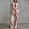 Women Pink Linen Blazer Pants Set Chic Oversized Casual 2 Piece Co Ord Long Pant Sets Work Vacation Casual Outwear