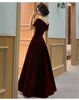 Spring Long Elegant Wine Red Soft Velvet Evening Party Wedding Dresses for Women Off Shoulder Maxi Dress