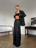 Women Black Sequin Embroidery Blazer Long Pants Set Full Sleeve Lapel Coat Wide-leg Trousers Sets Lady Spring Daily Outfits