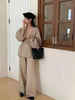 Women's Knit 2 Piece Set Lace-up Gathered Wast Cardigan Coats High Waist Wide Leg Pants Winter 26C1023