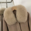 Winter Outerwear Women Cropped 100% Pure Wool Jacket Oversized Real Fox Fur Collar Zip Up Short Wool Coat Female