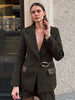 Blazer With Metal Buckle Belt High Waist Pleated Women Mini Skirt Lapel Contrast Pocket Herringbone 2 Piece Suit Vintage Pattern