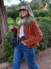 Chic Orange Velvet Lapel Short Jacket Women Solid Loose Single Breasted Full Sleeves Pockets Jackets Lady Casual Daily Wear