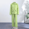 Street Stripe Cotton Padded Coat Pant Women Set Loose Full Sleeve Hooded Zipper Jacket Elastic Waist Pants Winter Lady Suit