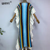 Knitting Rainbow Printing Comfort Warm Winter Holiday Dress Elegant Africa Women Boho Party Long Dress
