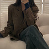 Vintage Plaid Women Blazers Japanese Autumn Winter Casual Office Lady Suit Jacket Female Retro Button Small Fragrance Outwear