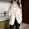 Vintage Double-Breasted Suit Jacket Female Solid Casual Long Sleeve Notched Blazer Ladies Korean Design Sense Blazers Outwear