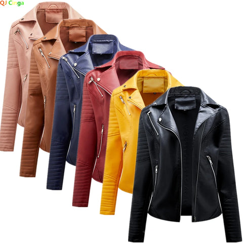 Women Faux Leather Jacket, Spring Autumn Zipper Casual Pu Coat, Female Biker Outerwear Ladies Clothes S-xxxl