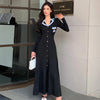 Brand Knitted Maxi Dress Elegant Turn-down Collar Embroidery Long Sleeve Shirt Dress Lady Sweater Vestidos