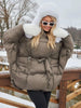 Hooded Batwing Sleeve Tie Waist Puffer Coat Fit Quilted Warm Winter Women Street Outerwear Chic Casual Outfit