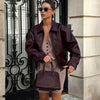 Loose PU Jacket Coats For Women Autumn Winter Long Sleeve Lapel Wine Red Coats Vintage Commuting Bomber Jackets