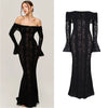Mingmingxi Autumn Long Sleeve Maxi Dresses for Women Elegant Flare Sleeve Lace Dress Long Birthday Party Dresses