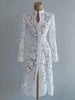 Women's Floral Lace Hollow Out Elegant Dress Solid Single-breasted Turtleneck Autumn Long Sleeve Cardigan Outwear Midi Dresses