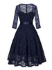 Sweetheart Neck Elegant Lace Long Swing Dress Women 3/4 Length Sleeve Belted Spring Autumn Vintage Ladies Midi Dresses