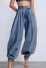 Women Cargo Jeans Casual High Rise Zipper Denim Bloomers Pants Loose Vintage Streetwear Ruched Basic Jeans Trousers