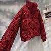 Winter Heavy Industry Colorful Sequin Stand Collar Warm Jacket For Women Cotton-padded Coat 11A07258