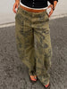 Printed Curved Wide Leg Denim Jeans High Waist Seam Detail Casual Women All-match Long Pants Autumn Chic Outfits