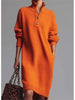 Autumn Knitted Button Lapel Women Dress Casual Loose Pocket Lazy Straight Over The Knee Long Sleeve Sweater FemaleDress