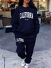 2 Pcs Hoodies Set Women California 1850 Letter Print Sweatpants Fleece Pocket Sweatshirt Jogging Outfits Winter Loose Clothes