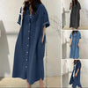Autumn Collection Women's Cowboy Long Dress Loose Single Breasted Flip Collar Casual Medium Long Shirt Dress