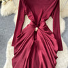 Long Dress Women Sexy Dresses Mock Neck Vestidos Y2k Streetwear Full Sleeve Tight Waist Elegant Splice Party Night Work