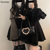 Vintage Lolita Style Mini Dress Set Women Gothic Y2k Loose Flare Sleeve Fake Two Pieces Party Dresses Female Kawaii Cute Vestido