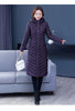 Middle-aged Womens Down Cotton Coat Winter Long Warm Quilted Cotton Jacket Female Casual Hooded Parka Overcoat Purple 5XL