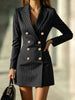 Women Striped Blazer Dress Lapel Double Breasted Long Sleeve Bodycon Mini Dress Elegant Office Work Party Slim Suit Dresses