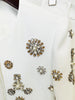 High Street Designer Suit Set Women's Pearls Diamonds Rhinestone Beaded Trimed Jacket Flare Slit Pants Suit
