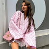 Y-neck Lace-up Cotton Coat Pink Floral Padded Jacket Loose Sweet Casual Japanese Cardigan Cotton-padded Coats Lady Warm Overcoat