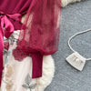 Senior Knitted Patchwork Dress Long Lantern Sleeves Bow Mesh Embroidery Floral Women Autumn France Elegant Party Dress