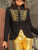 Lady Black Short Napoleon Style Jacket Elegant Stand Collar Full Sleeve Single Breasted Cropped Coats Women Daily Street Coat