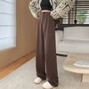 Autumn Winter High Waist Woolen Women's Wide Leg Pants Button Korean Casual Loose Straight Full Length Trousers Female