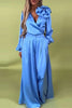 Women Plus Size Satin Two Piece Pant Set 3D Floral Sexy V-Neck Elegant Long Sleeve Top and Wide Leg Pant Matching Set