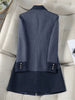 Women Stripe Stitching Woolen Blazer Coat Long Sleeve Jacket Office Ladies Work Wear Blazers Female Windbreakers Outerwear