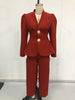French Two Piece Sets for Women Stand Collar Long Sleeves Patchwork Button Top High Waist Pant Set Female