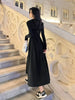 Long Sleeve O-neck A-line Dress Streetwear Vestidos Lady Korean Style Hollow Out Black Long Dresses Women